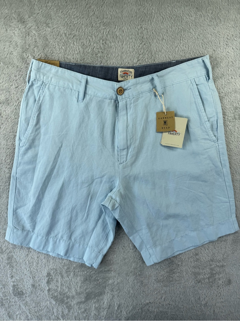 NWT Faherty Malibu Shorts Men’s 29 Light Blue Linen Cotton 9” Inseam